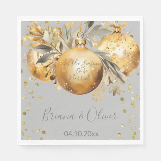 Serviette En Papier Mariage de Noël Gold Grey (Devant)