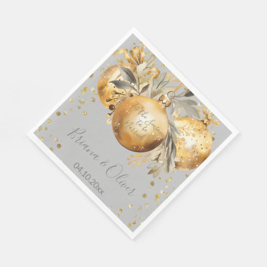 Serviette En Papier Mariage de Noël Gold Grey (Coin)