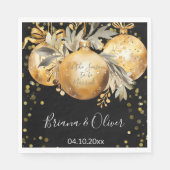 Serviette En Papier Mariage de Noël Noir Or (Devant)