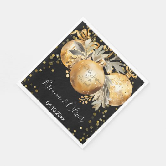Serviette En Papier Mariage de Noël Noir Or (Coin)