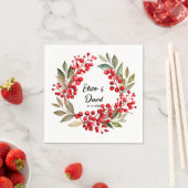Serviette En Papier Mariage de Noël Red Berry Wreath (En situation)