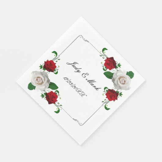 Serviette En Papier Mariage De Noël Rose Rouge Et Blanc (Coin)