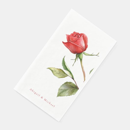 Serviette En Papier Mariage de nom personnalisé Red Rose Stem (Coin)