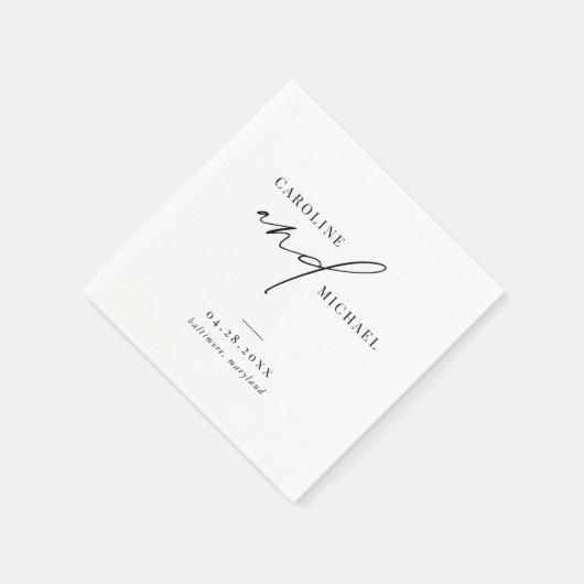 Serviette En Papier Mariage de noms de script moderne simple (Coin)
