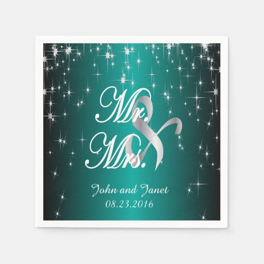 Serviette En Papier Mariage de nuit étoilé en couleur | Turquoise méta (Devant)