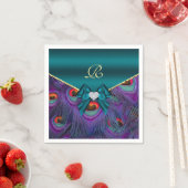 Serviette En Papier Mariage de papier de prune turquoise Peacock (En situation)