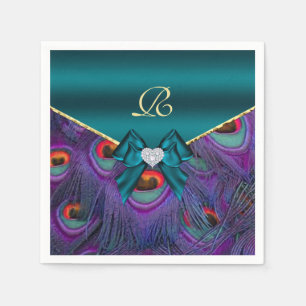 Serviette En Papier Mariage de papier de prune turquoise Peacock