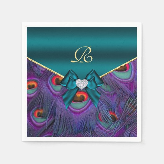 Serviette En Papier Mariage de papier de prune turquoise Peacock (Devant)