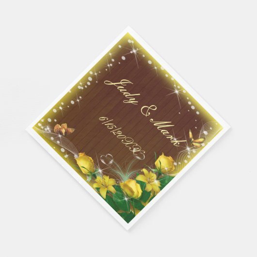 Serviette En Papier Mariage de papillon fleuri en bois foncé rustique (Coin)