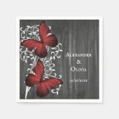 Serviette En Papier Mariage de papillon rustique rouge (Devant)