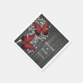 Serviette En Papier Mariage de papillon rustique rouge (Coin)