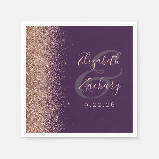 Serviette En Papier Mariage de Parties scintillant dorée Rose foncé mo (Devant)