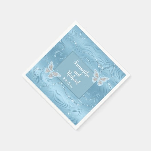 Serviette En Papier Mariage de Parties scintillant en argent Dusty Blu (Coin)
