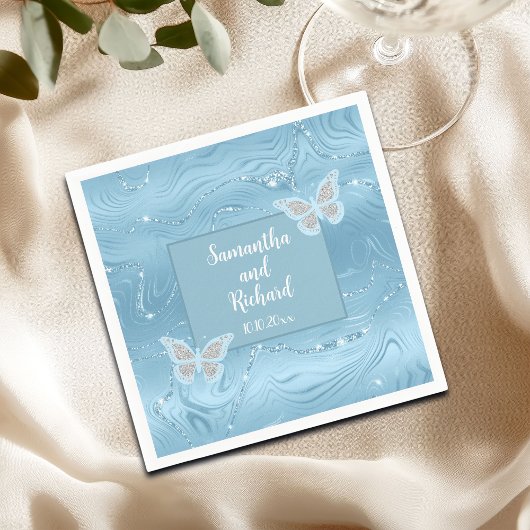 Serviette En Papier Mariage de Parties scintillant en argent Dusty Blu