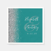 Serviette En Papier Mariage de Parties scintillant en argent turquoise (Devant)