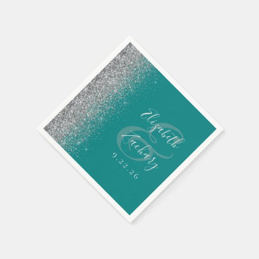 Serviette En Papier Mariage de Parties scintillant en argent turquoise (Coin)