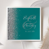 Serviette En Papier Mariage de Parties scintillant en argent turquoise