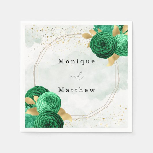 Serviette En Papier Mariage de Parties scintillant géométrique Emerald (Devant)