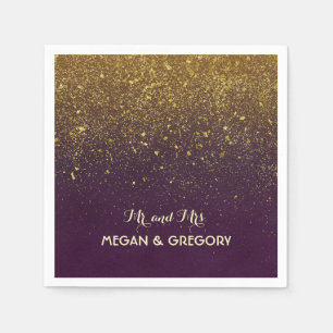 Serviette En Papier Mariage de Parties scintillant Plum et Gold Vintag