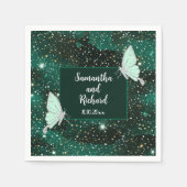 Serviette En Papier Mariage de Parties scintillant verte Emerald Black (Devant)