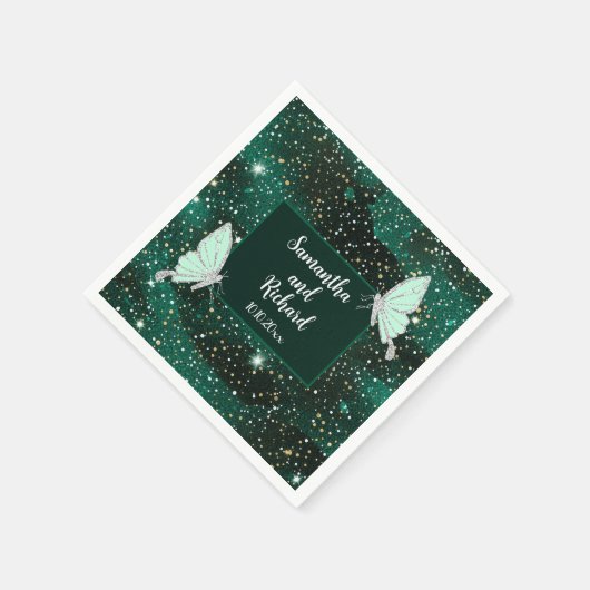 Serviette En Papier Mariage de Parties scintillant verte Emerald Black (Coin)