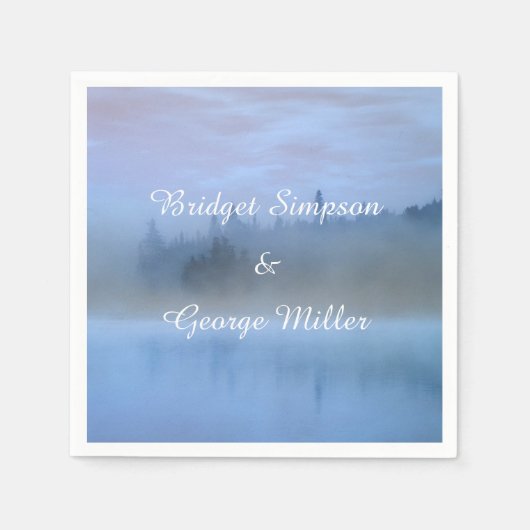 Serviette En Papier mariage de paysage forestier bleu poussiéreux (Devant)