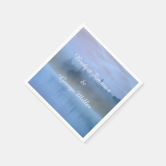 Serviette En Papier mariage de paysage forestier bleu poussiéreux (Coin)