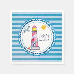 Serviette En Papier Mariage de phare à aquarelle rouge