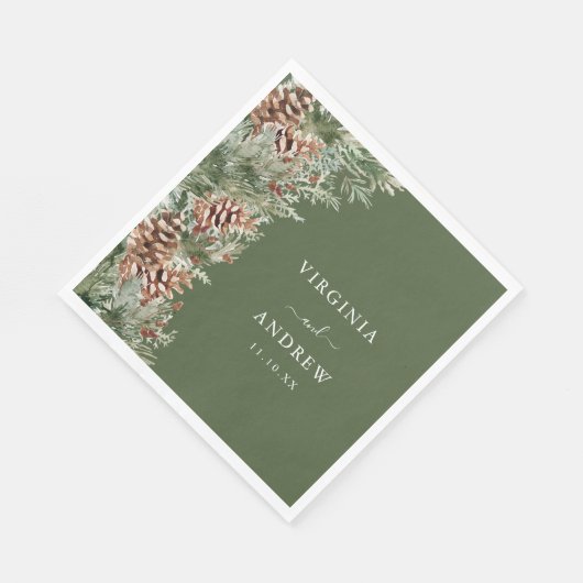 Serviette En Papier Mariage de pin vert (Coin)