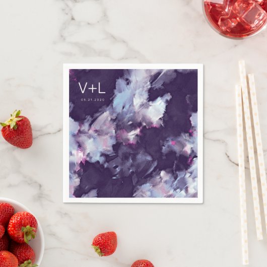 Serviette En Papier Mariage de pinceau moderne violet (En situation)