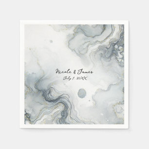 Serviette En Papier Mariage de plage aquarelle Bleu Gris & Or