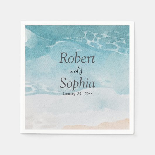 Serviette En Papier Mariage de plage bleu d'été (Devant)