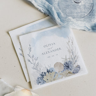 Serviette En Papier Mariage de plage bohème aquarelle coraux coquillag