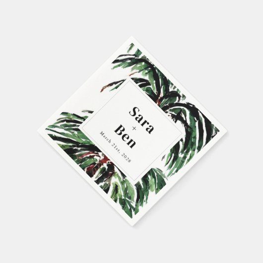 Serviette En Papier Mariage de plage de palmiers peints rustiques (Coin)