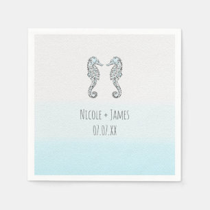 Serviette En Papier Mariage de plage élégant à deux hippocampes