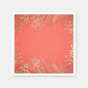 Serviette En Papier Mariage de plage élégant corail orange doré modern