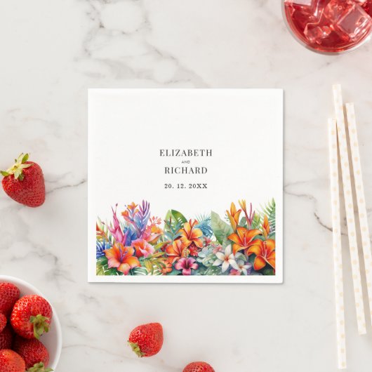 Serviette En Papier Mariage de plage fleurie Feuille tropicale (En situation)
