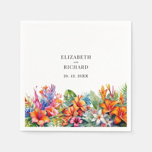 Serviette En Papier Mariage de plage fleurie Feuille tropicale (Devant)