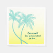 Serviette En Papier Mariage de plage Jaune et Turquoise Blue Palm Tree (Devant)