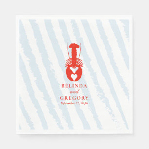 Serviette En Papier Mariage de plage nautique Cœur de homard Rayures b