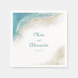 Serviette En Papier Mariage de plage océanique d'été à l'aquarelle