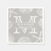 Serviette En Papier Mariage de plage rustique Monogramme Laced Argent (Devant)