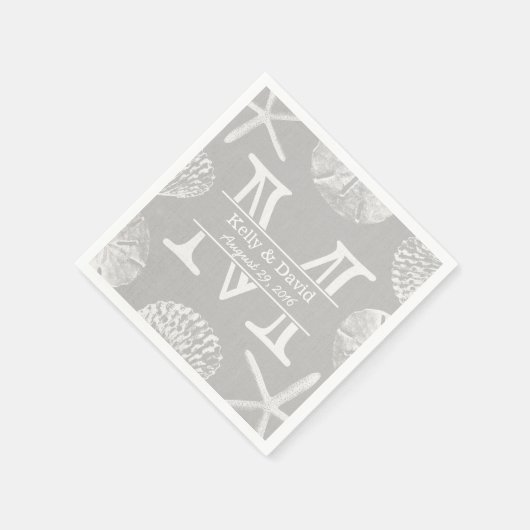 Serviette En Papier Mariage de plage rustique Monogramme Laced Argent (Coin)