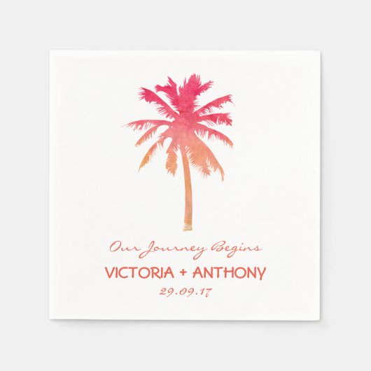 Serviette En Papier Mariage de plage Tropical Sunset Palm Tree Beach (Devant)