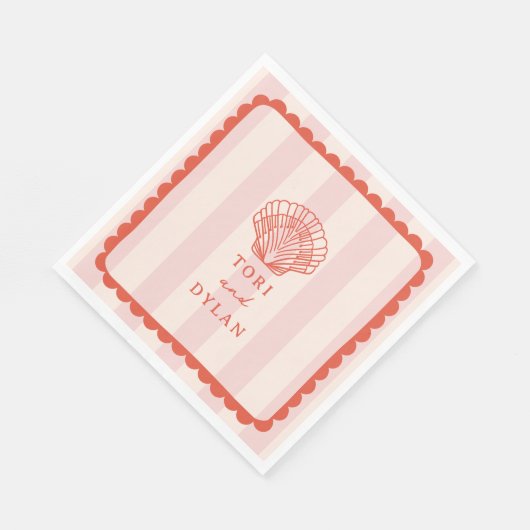 Serviette En Papier Mariage de plage tropicale rosée de coquillage (Coin)