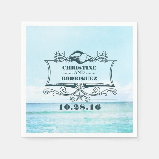 Serviette En Papier Mariage de plage Turquoise (Devant)