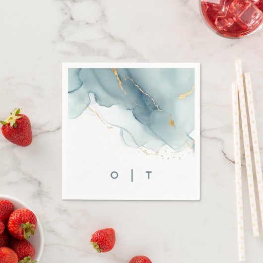 Serviette En Papier Mariage de plage Turquoise Monogram  Dusty Blue Go (En situation)