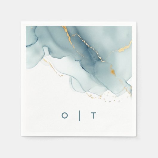 Serviette En Papier Mariage de plage Turquoise Monogram Dusty Blue Go (Devant)