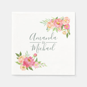 Serviette En Papier Mariage de printemps aquarelle Pivoines