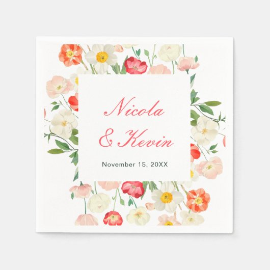 Serviette En Papier Mariage de printemps aux tulipes et jonquilles (Devant)